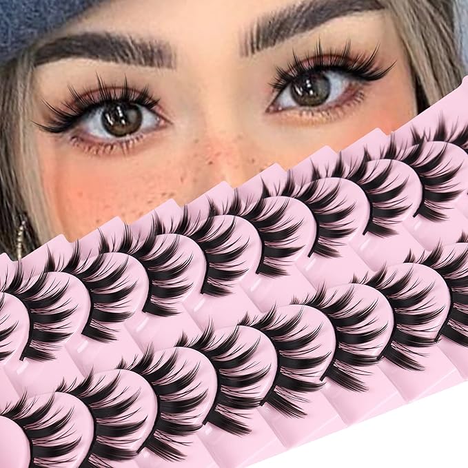 False Eyelashes 10 Pairs Manga Lashes Japanese Style Anime Thick Cosplay Lashes Natural Look 16MM Spiky 8D Wispy Faux Mink Lashes Full Strip Doll Lashes by FANXITON-GlimoraGlow