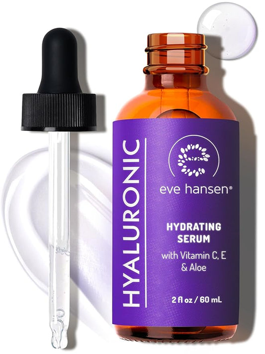 Eve Hansen Hyaluronic Acid Serum for Face | Hydrating Serum with Vitamin C & E | Anti-Aging Facial Moisturizer for Plumping & Wrinkle Care | Vegan & Cruelty-Free | 2 oz-GlimoraGlow