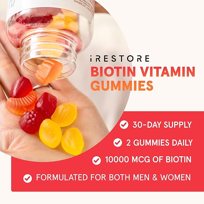 iRestore Hair Gummy Vitamins, Vegan Biotin Gummies for Hair Skin and Nails, Hair Growth Gummies for Women & Men, Biotin 10,000mcg, 3PK-GlimoraGlow