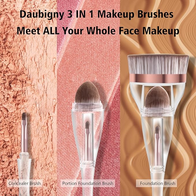 Makeup Brushes, Daubigny Perfect 3IN1 Makeup Brush for Face Blush Liquid Powder Foundation Brush for Blending Liquid, Cream or Flawless Powder Cosmetics with Great Gift Case-GlimoraGlow