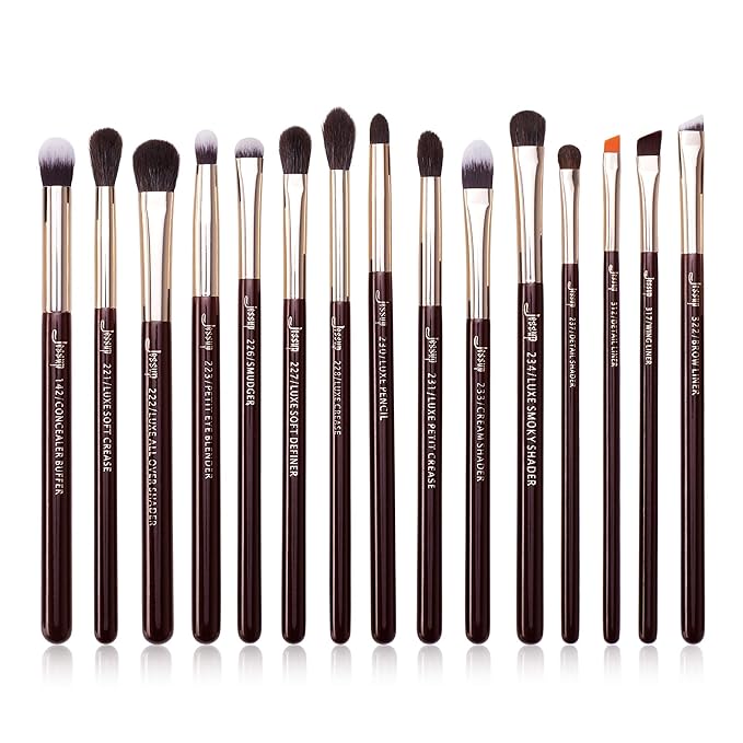 Jessup Professional Eye Makeup Brushes Set Natural-Synthetic 15pcs for Eyeshadow Blending Concealer Eyeliner Eyebrow, Zinfandel T284-GlimoraGlow