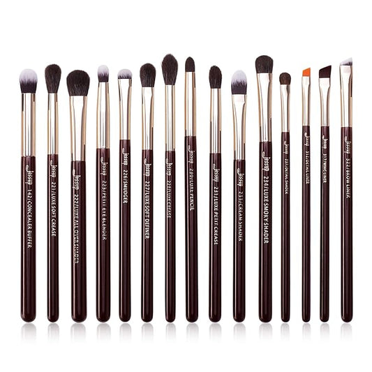 Jessup Professional Eye Makeup Brushes Set Natural-Synthetic 15pcs for Eyeshadow Blending Concealer Eyeliner Eyebrow, Zinfandel T284-GlimoraGlow