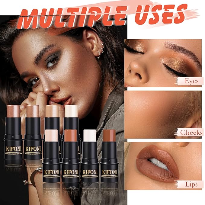 2 Pcs Cream Contour Stick Makeup Kit, Cream Highlighter Stick & Contour Bronzer Stick for Cheeks, Lightweight Blendable Smooth -Highlighter & Bronzer (#04 Light Rose Gold #07 Coffee)-GlimoraGlow