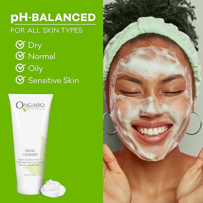 Ongaro Beauty Hydrating Face Cleanser, Gentle Facial Cleanser with Organic Aloe Vera for Normal, Oily, Sensitive and Dry Skin, Facial Wash with Hyaluronic Acid and Vitamin E, 6 fl oz-GlimoraGlow