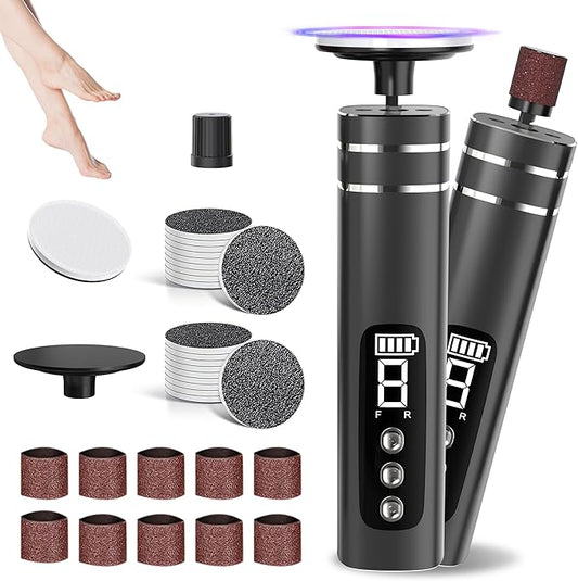 2 in 1 Electric Foot Callus Remover,9 Adjustable Speeds Rechargeable Electric Dead Skin Sander Pedicure Tools with Sandpaper Disk and Nail Drill Bits,Grinding Heads for Women&Men-GlimoraGlow