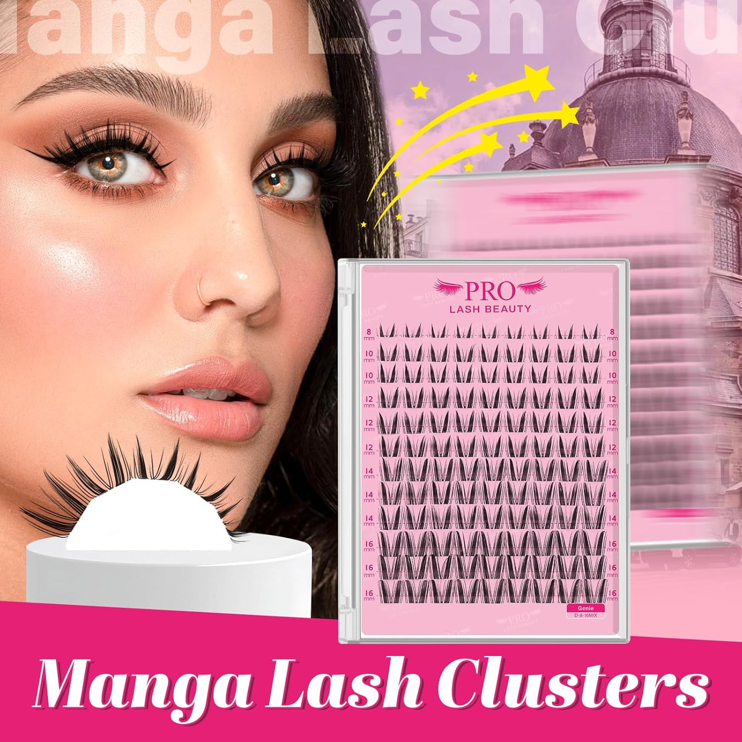 PRO LASHBEAUTY Manga Lash Clusters, Eyelash Clusters 8-16 Mixed Cluster Eyelash Extensions Mixed Lash Extension Volume Reusable Soft & Comfortable (Genie,8-16mix)-GlimoraGlow