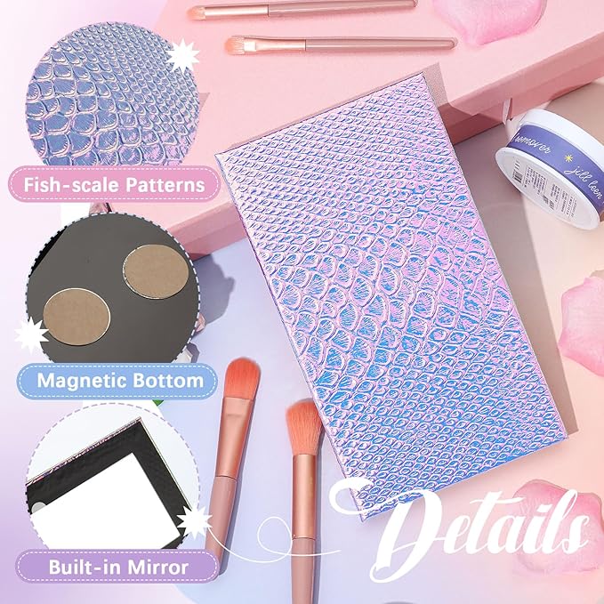 2 Pieces Magnetic Palette Mermaid Empty Palette with Mirror and 36 Pcs Adhesive Metal Empty Palette Stickers Large Mermaid Makeup Empty Palette for Eyeshadow Lipstick Blush Powder-GlimoraGlow