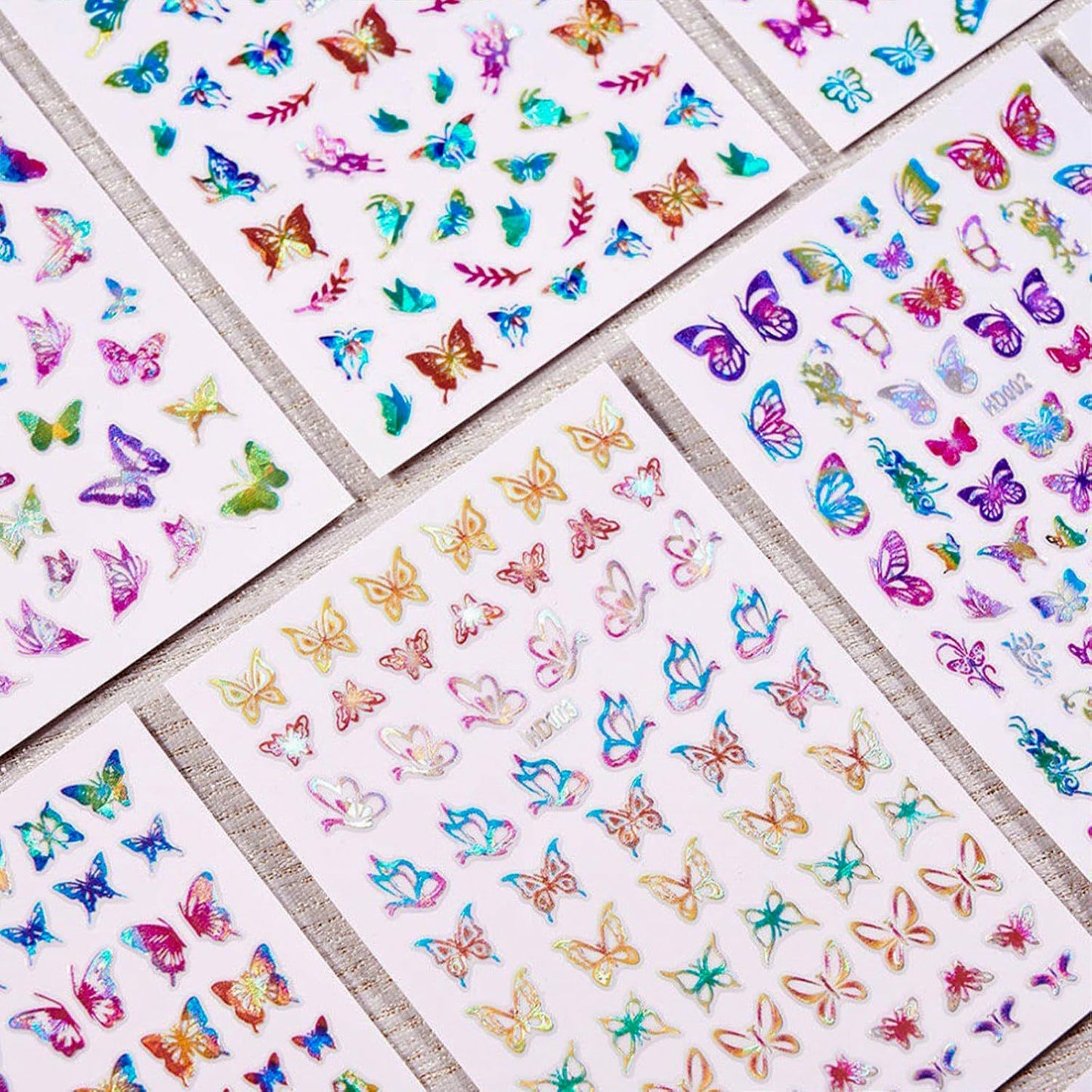 16 Sheets Butterfly Nail Art Stickers 3D Colorful Butterfly Self-Adhesive Design Nail Decals Pegatinas Uñas Holographic Laser Butterfly Nail Supplies for Women Acrylic Nail Art Decoration Accessories-GlimoraGlow
