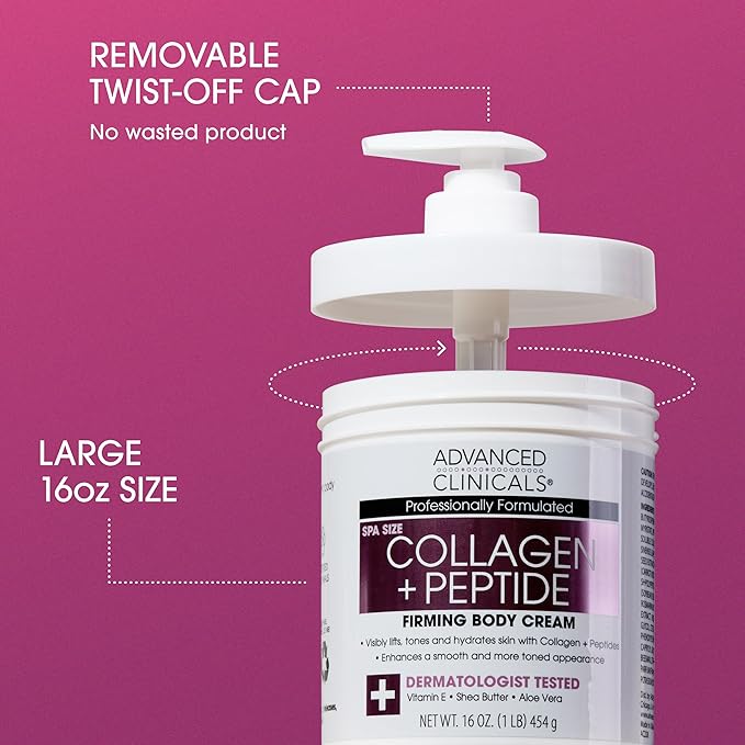 Advanced Clinicals Collagen Peptides Body Lotion & Face Moisturizer | Peptide Infused Collagen Lotion For Women & Men Helps Improve Look Of Crepe Skin, Wrinkles, & Uneven Dry Skin Texture, 2-Pack-GlimoraGlow