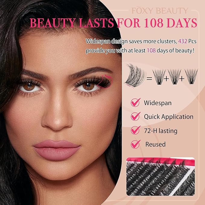 Diva Lash Clusters Kit - 432 Pieces Lash Clusters D Curl Lash Extension Kit Fluffy Lash Clusters Kit WideSpan Individual Lashes 12-20mm Eyelash Clusters, Eyelash Extension Kit With Bond and Seal-GlimoraGlow