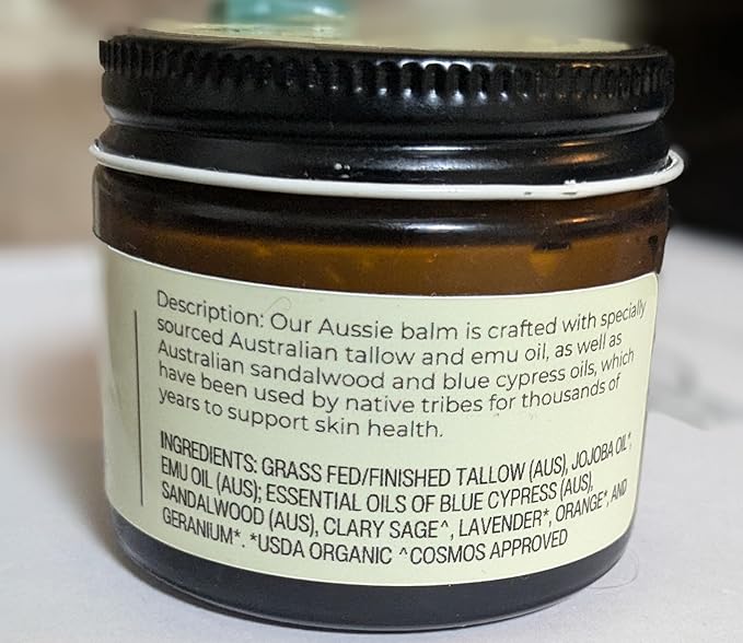 Handmade "Blue Outback" Australian Whipped Tallow Balm with Emu, Jojoba, Sandalwood, and Blue Cypress - 1.3 oz -GlimoraGlow