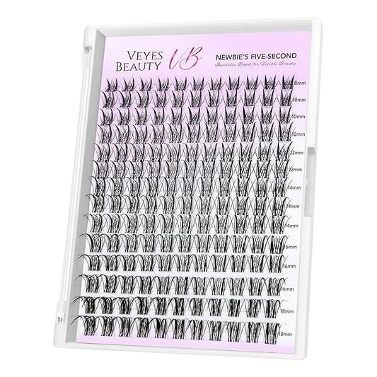 VEYESBEAUTY Lash Clusters Eyelash Extensions Thin & Invisible Band DIY Individual False Eyelashes Newbie's Five-Second Series Wispy Lash Tray for Self-application, Sylph Lashes 8-18mm Mixed Length-GlimoraGlow