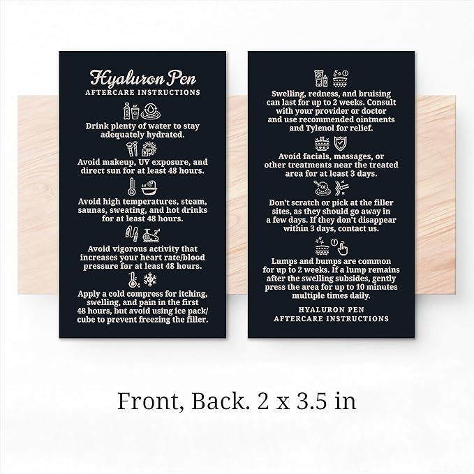 100 Pack - Premium Hyaluron Pen Lip Filler Aftercare Instructions Card 2 x 3.5" Accessories Supplies Kit Care - HP20A100_N-GlimoraGlow