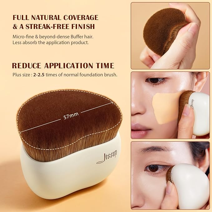 Jessup Makeup Brush Foundation Brush with Makeup Sponge 1pc Kabuki Brush for Liquid, Cream or Flawless Powder Cosmetic Face Boby Brush, T882-GlimoraGlow