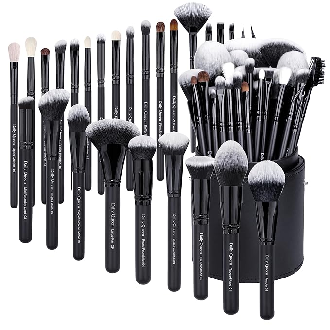 29pcs Black Professional Makeup Brush Set Kabuki Powder Concealers Eye shadows Blush Eyeliner Eyebrow Contour Eye blending Brushes (29pcs brush+black barrel)-GlimoraGlow