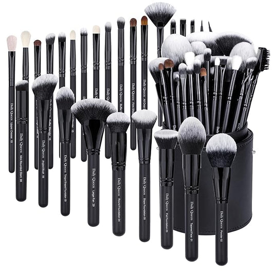 29pcs Black Professional Makeup Brush Set Kabuki Powder Concealers Eye shadows Blush Eyeliner Eyebrow Contour Eye blending Brushes (29pcs brush+black barrel)-GlimoraGlow