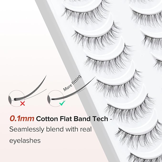 Natural Lashes Wispy False Eyelashes 10mm Short Lashes 3D Volume Strip Lashes Fake Eyelashes Siligli Lashes Thin Band Curly Eye Lashes Pack 10 pair-GlimoraGlow