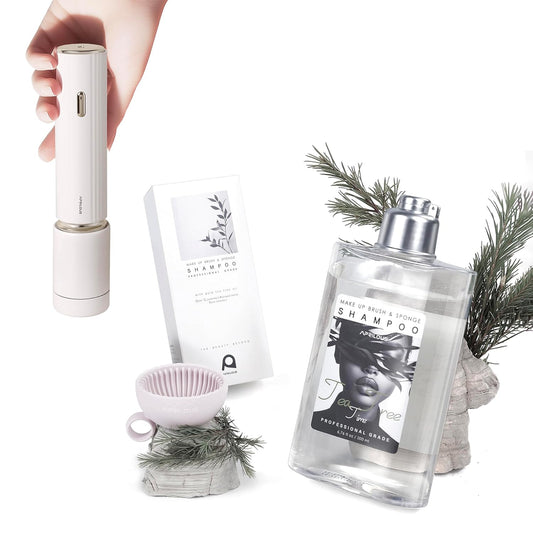 Electric Makeup Brush Cleaner Bundle with Tea Tree Oil Cleaner 6.76 fl.oz & Silicone Mat-GlimoraGlow