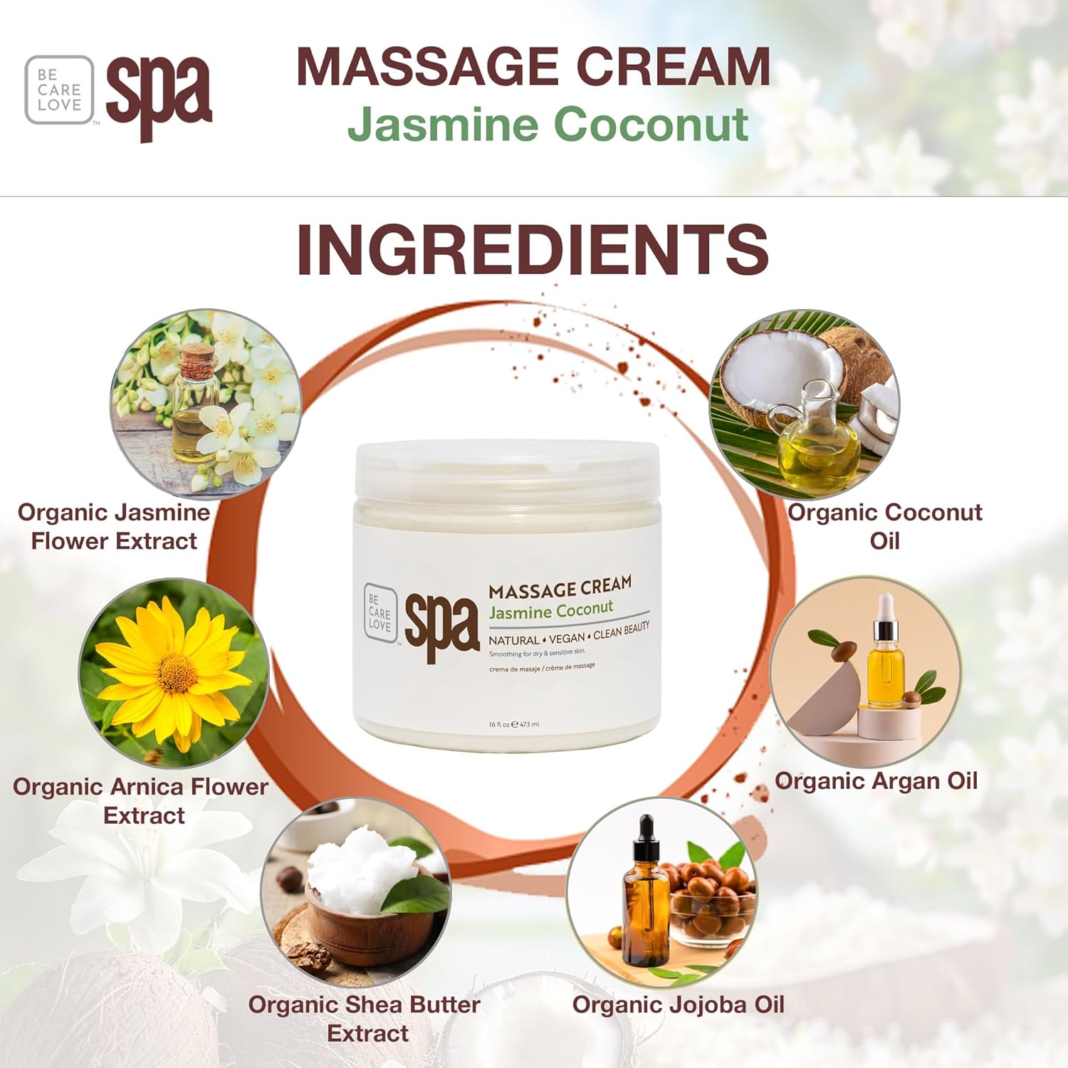 Be Care Love (BCL) Spa Massage Creams (16 fl oz, Jasmine & Coconut)-GlimoraGlow