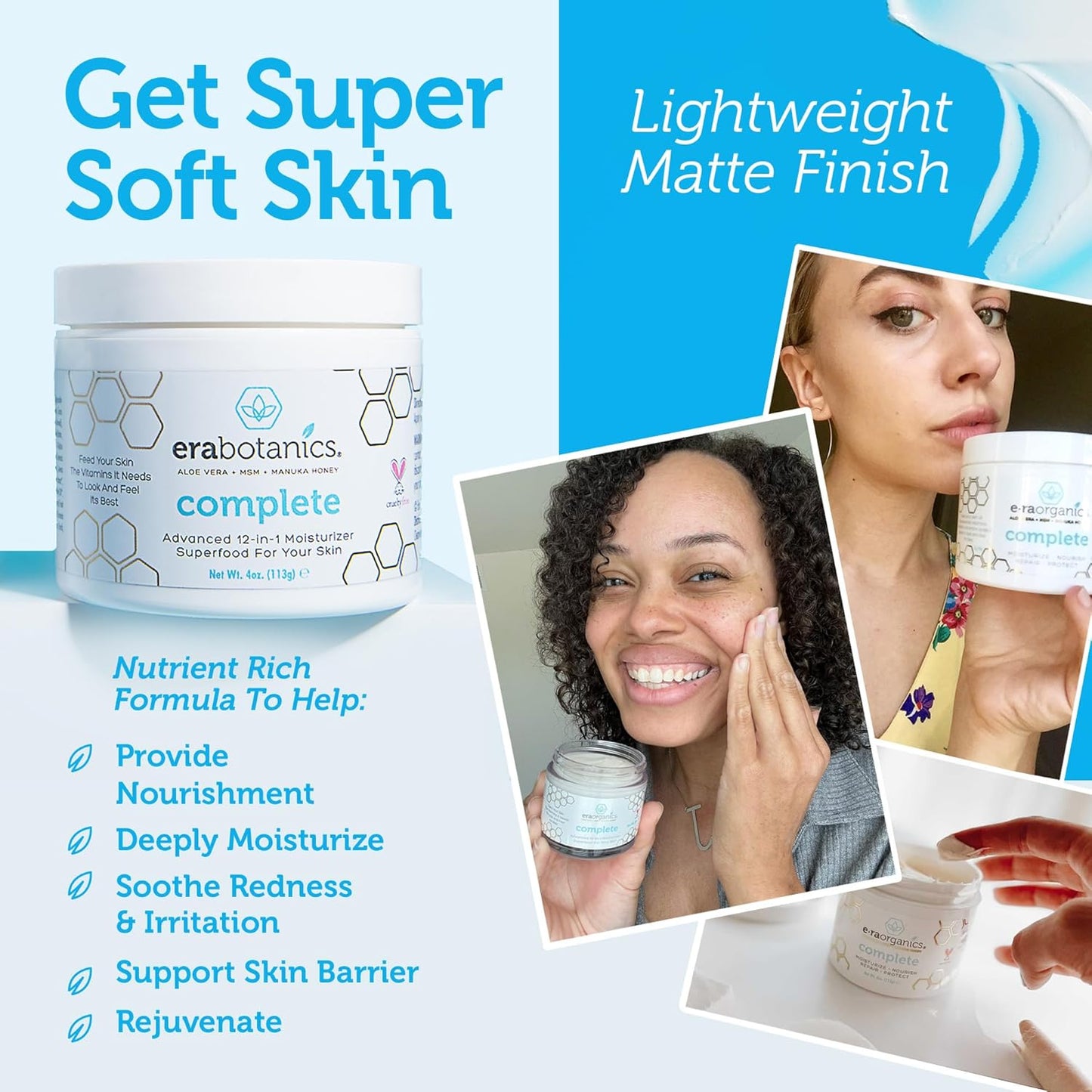 Era Organics Manuka Honey Face Cream - Advanced 12-in-1 Nourishing and Rejuvenating Daily Face Moisturizer for Women and Men - Face Moisturizer for Sensitive Skin - Body Moisturizer for Dry Skin 4 oz-GlimoraGlow