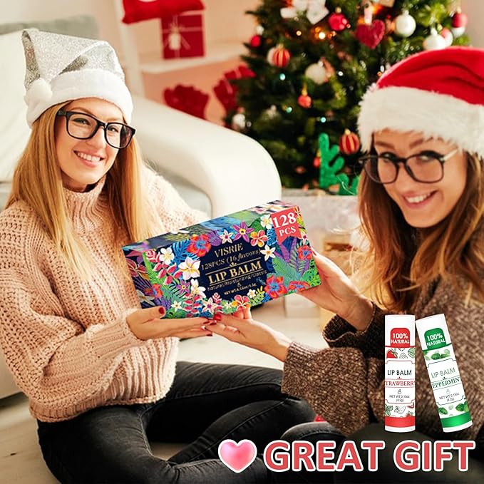 128 Pack Lip Balm, Natural Lip Balm Bulk with Vitamin E and Coconut Oil, Moisturizing Lip Balm for Dry Lips - 16 Flavors-GlimoraGlow