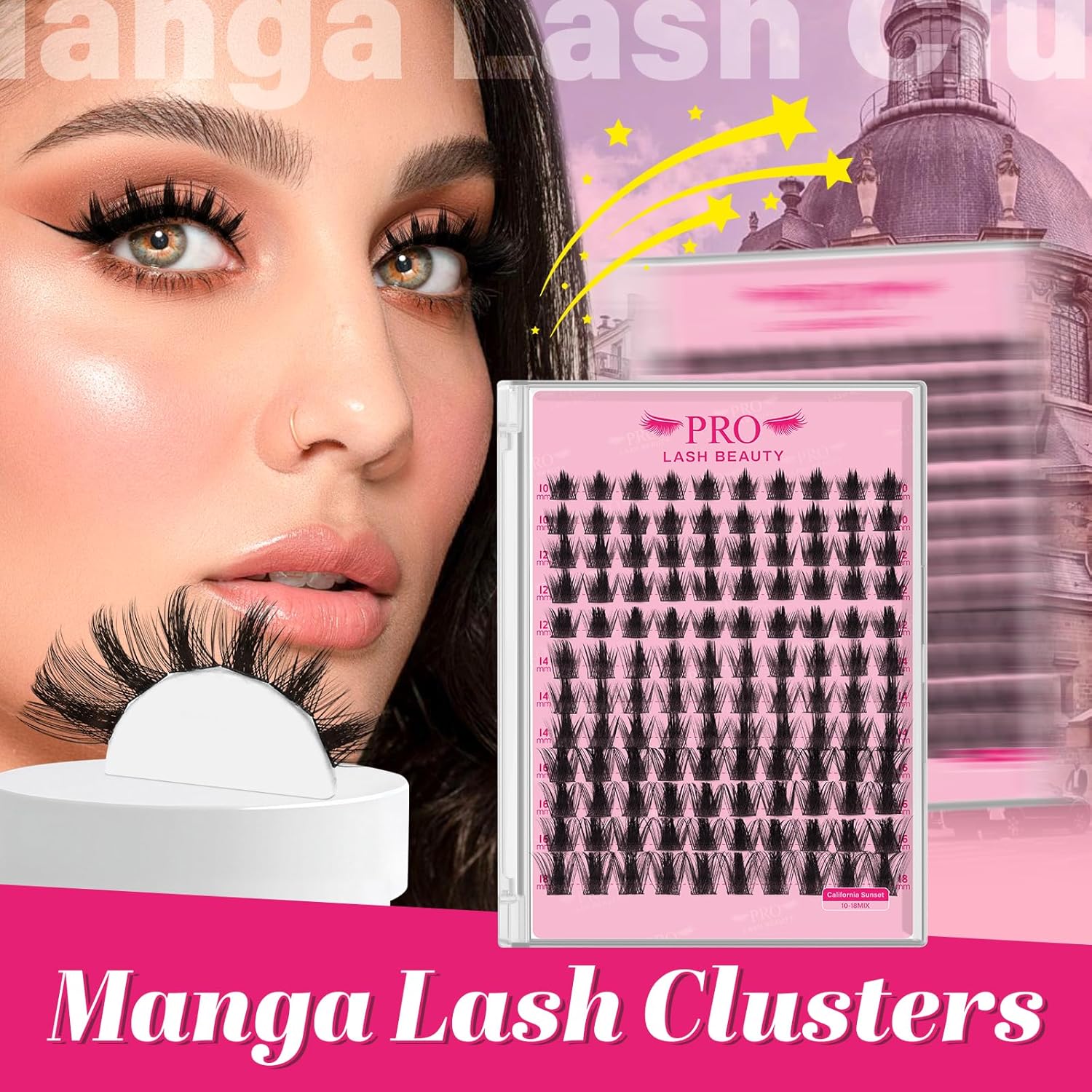 PRO LASHBEAUTY Manga Lash Clusters, Eyelash Clusters 10-18 Mixed Cluster Eyelash Extensions Lash Extension Reusable & Comfortable (Sunset, 10-18mix)-GlimoraGlow