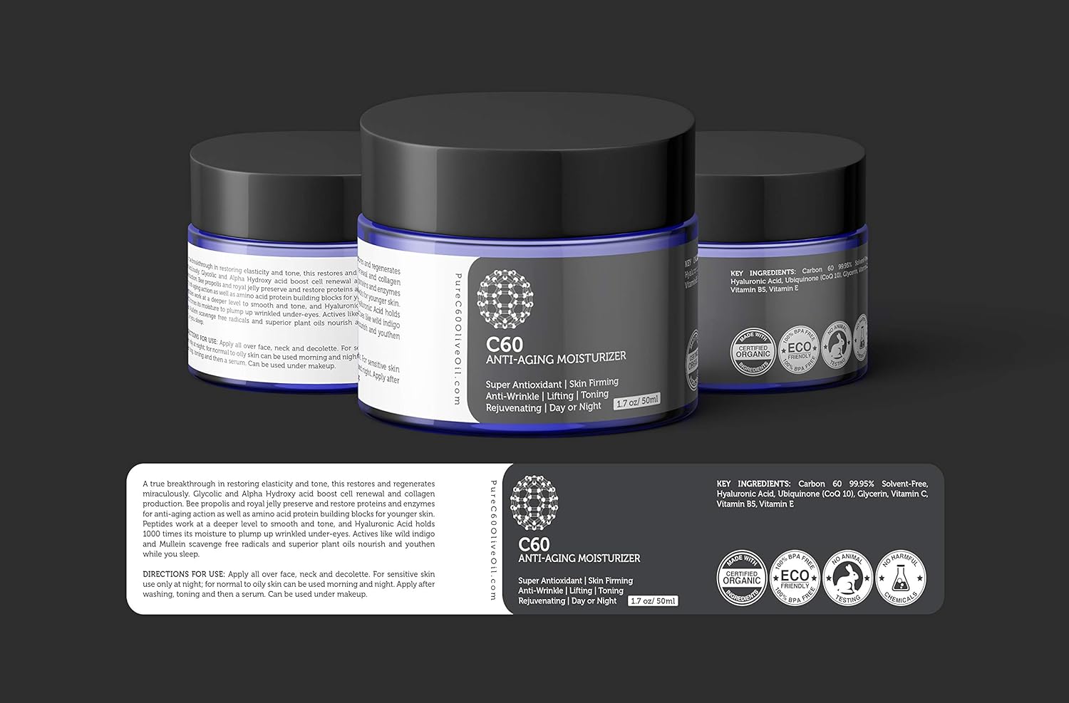 C60 Complete Skin Care Solution - Anti Aging Moisturizer, Mask, Eye Cream and Serum with Carbon 60 Superantioxidant - Brightening for Dark Spots, Even Skin Tone, Eye Area, Fine Lines & Wrinkles-GlimoraGlow