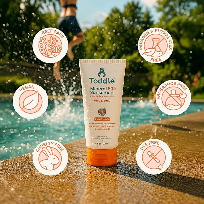 Prebiotic Mineral Sunscreen SPF 50 for Kids & Baby, Face & Body Sun Protection, Reef Safe, Non-Toxic Zinc Oxide Broad Spectrum, Water-Resistant, No White Cast, Travel Size 1.7oz-GlimoraGlow