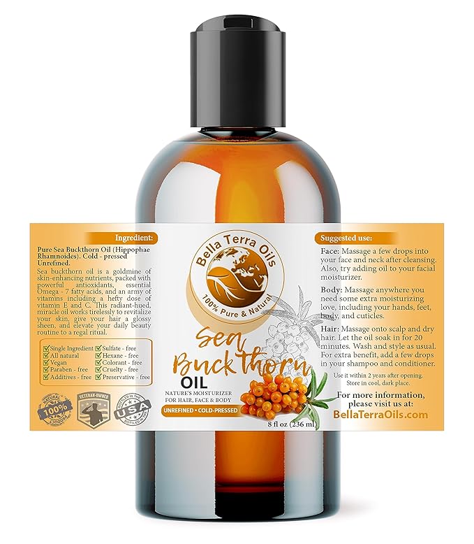 Bella Terra Oils - Organic Sea Buckthorn Oil 8oz - Cold-Pressed Treasure, Bursting with Omega-3 & Omega-6, A Radiant Glow in Every Bottle-GlimoraGlow