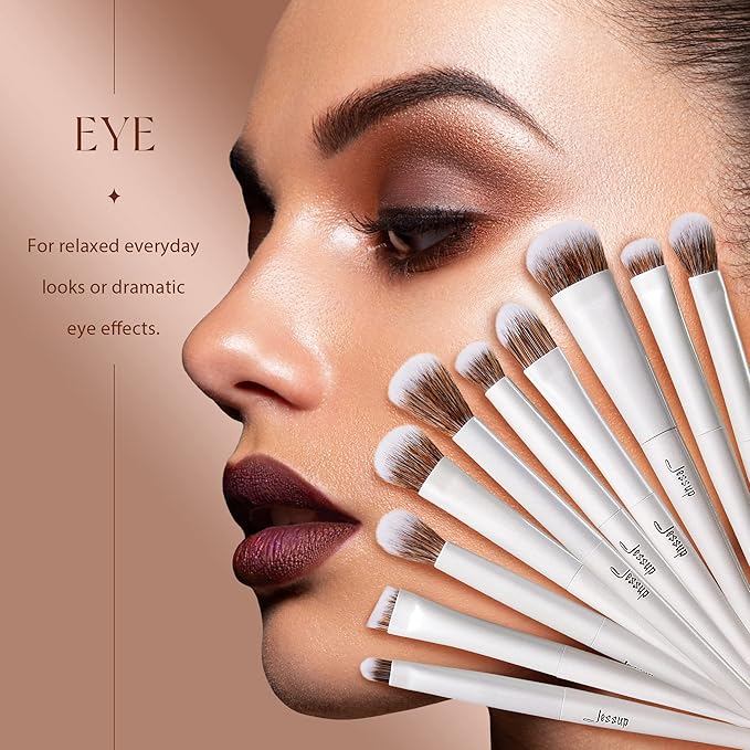 Jessup Makeup Brushes Set 14pcs Highend Makeup Gift Set for Women Include Foundation Concealer Blush Contour Powder Eye Shadow Brush, Makeup Sponge, Makeup Brush Cleaner and Towel, Pearl White T333-GlimoraGlow