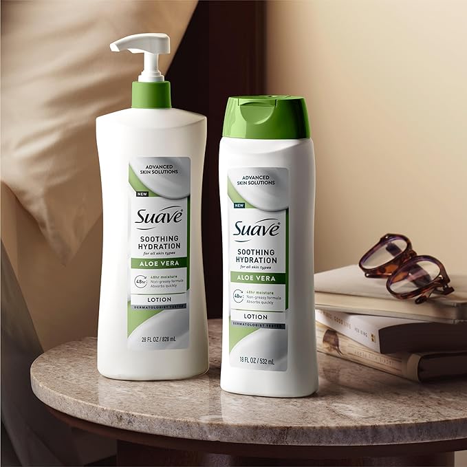 Suave Soothing Hydration Hand & Body Lotion With Aloe Vera Refreshes Dry Skin, Fast Absorbing, Intensive Moisturizing Cream For Women, Non Greasy, Allergen Free, 18 FL OZ, 6 Pack-GlimoraGlow