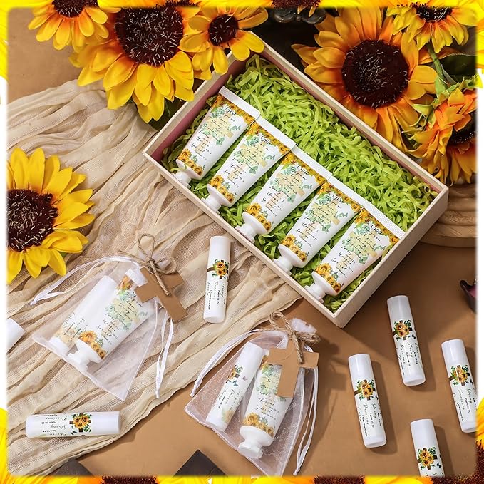 144 Pcs Christian Lip Balm Hand Cream Set Party Favors, Include 36 Bible Lip Balm 36 Moisturizing Hand Cream 36 Bags 36 Cards and Ropes for Accessories Gifts (Biblical, Sunflower)-GlimoraGlow