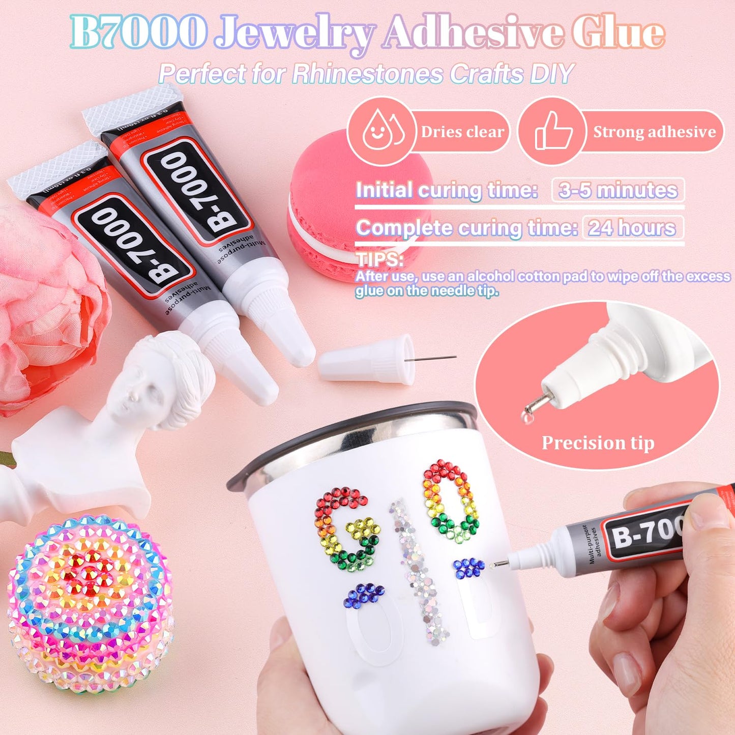 12600Pcs Resin Rhinestones with 3Pcs B7000 Jewelry Glue for Crafting, Multicolors 4mm Non Hotfix Flatback Gems, Bedazzling Crystal for DIY Crafts Clothing Tumblers Mugs Shoes Fabric Decor Nail Art-GlimoraGlow