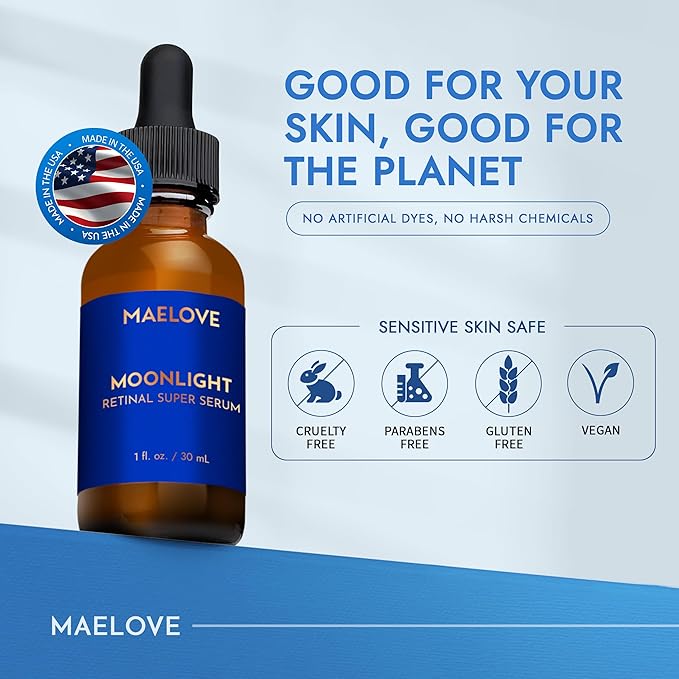 MAELOVE Moonlight Advanced Retinal Super Serum, 10x Stronger than Regular Retinol, for Softening Lines and Wrinkles, Reducing Dark Spots, Improving Skin Firmness, Vegan, Cruelty-Free, 1.0 fl oz-GlimoraGlow