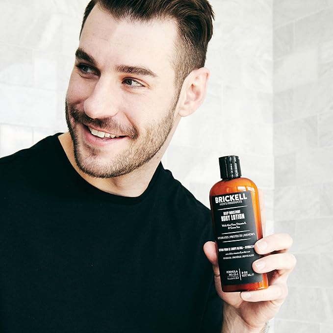 Brickell Men's Deep Moisture Body Lotion for Men, Natural and Organic Protects and Hydrates Dry Skin, 8 Ounce, Unscented-GlimoraGlow