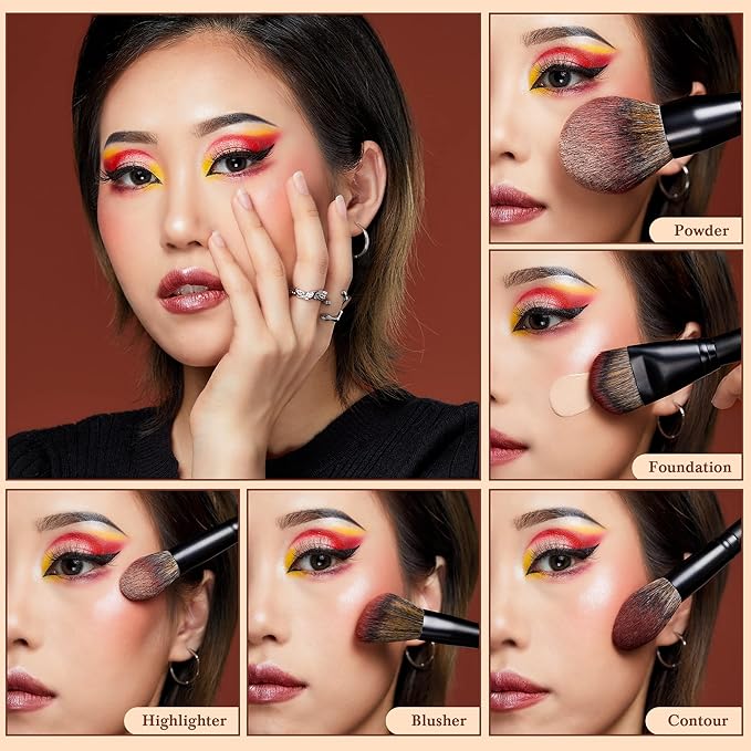 Jessup Large Face Makeup Brushes 5pcs, Premium Synthetic Foundation Powder Contour Blusher Highlighter Brush, Phantom Black T273-GlimoraGlow