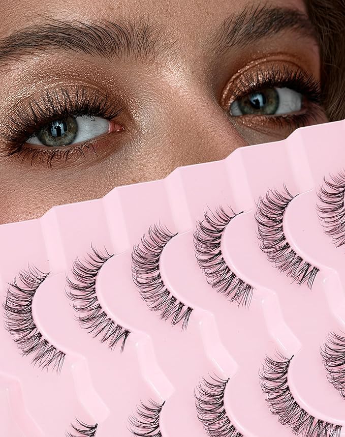 Short Strip Lashes Natural Eyelashes Wispy Lashes Fluffy Mink Lashes C Curl Eye Lashes Soft Small False Eyelashes Demi Wispies Eyelashes 7 Pairs-GlimoraGlow