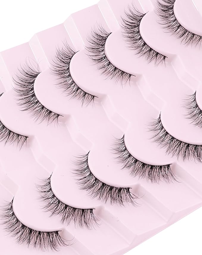 Lashes Natural Cat Eye Lashes Wispy Lashes 13mm False Lashes Wispy Lashes C Curl Strip Eyelashes Thin Cotton Band Soft Fake Eyelashes False Lashes Pack 7 Pairs-GlimoraGlow