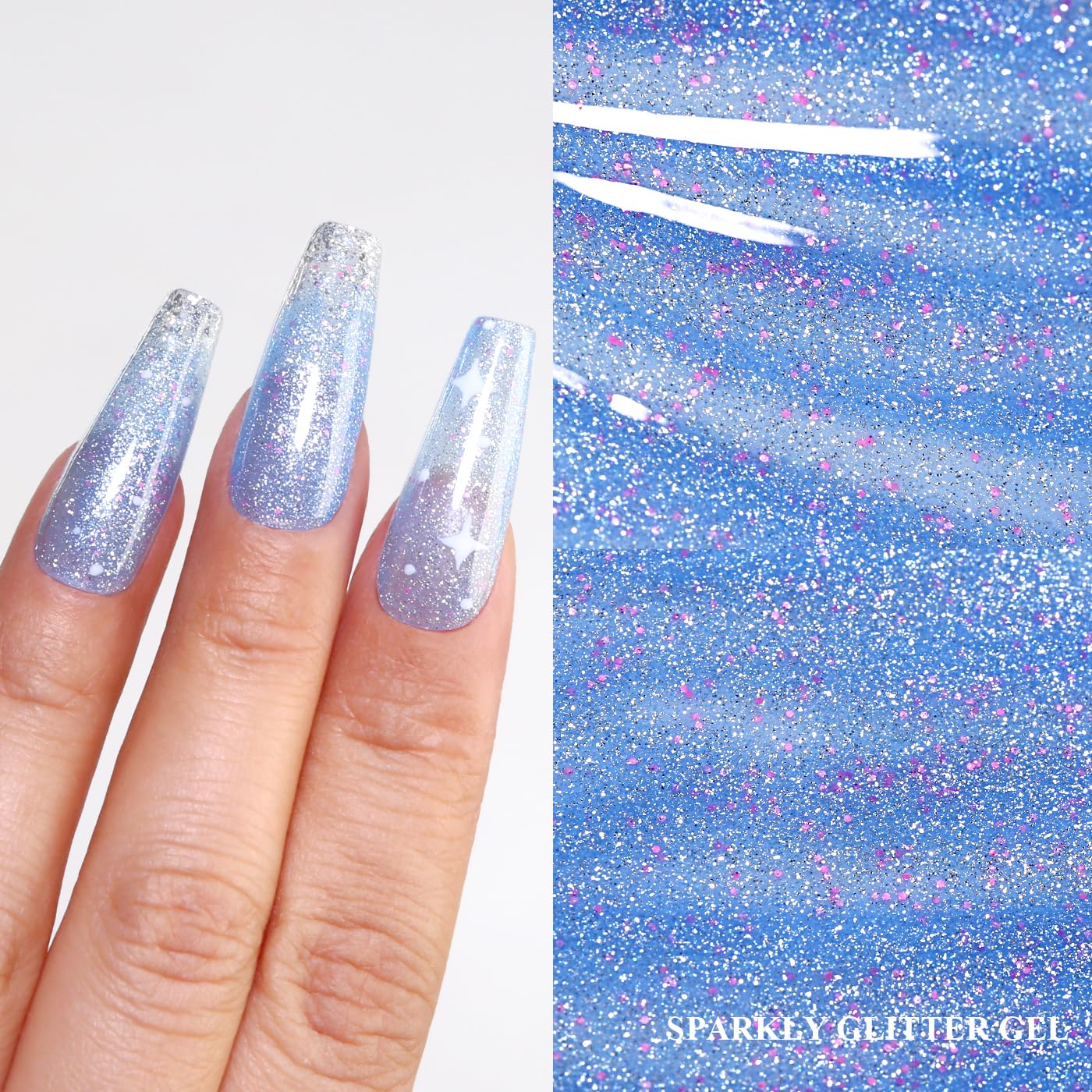 Imtiti Glitter Gel Nail Polish, Light Blue Iridescent Glitter Gel Polish Diamond Shimmer Sparkle Soak Off UV LED Nail Gel Polish Autumn Winter Gel Polish Manicure Gel Nail Kit 10ML-GlimoraGlow