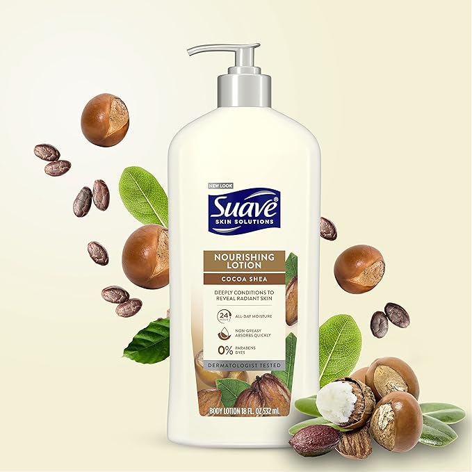 Suave Skin Solutions Body Lotion, Cocoa Butter & Shea, 18 Fl Oz (Pack of 6)-GlimoraGlow