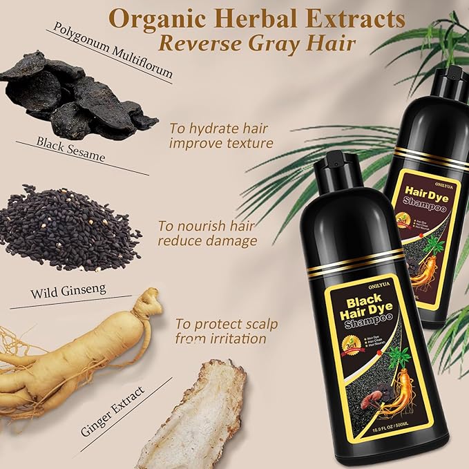 Instant Black Hair Dye Shampoo 3- in-1, 100 Percent Gray Coverage, Magic in 15 Minutes for All Types, Natural Women & Men, Color Depositing Conditioner, Easy to Use-GlimoraGlow