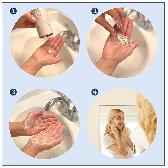 Daily 3 in 1 Facial Cleanser, Exfoliator and Wash-off Mask, Vegan, Cruelty Free, Plastic Free, Travel Friendly, 1 Month Supply Refill (60 Tablets) (Purifying)-GlimoraGlow