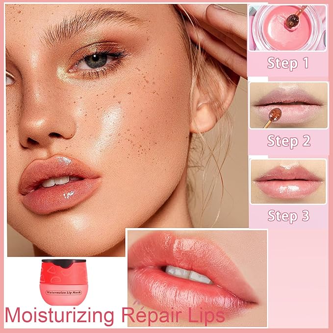 1 PCS Bee Lip Balm Honey Pot, Exfoliating Watermelon Bee Lip Balm Sleeping Lip Mask Overnight with Sticks, Honey Pot Lip Balm Prevention Dry Hydrating and Crack Lip Scrubs-GlimoraGlow