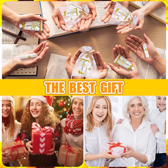 144 Pcs Christian Lip Balm Hand Cream Set Party Favors, Include 36 Bible Lip Balm 36 Moisturizing Hand Cream 36 Bags 36 Cards and Ropes for Accessories Gifts (Biblical, Sunflower)-GlimoraGlow