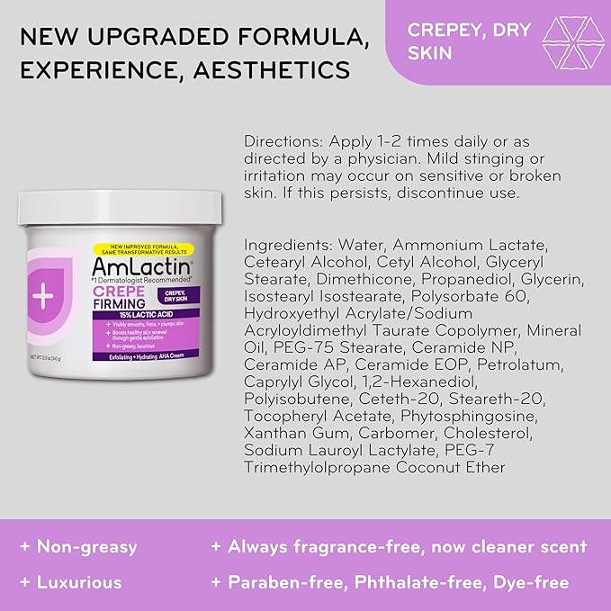 AmLactin Crepe Firming Cream - 12 oz Body Cream with 15% Lactic Acid - Exfoliator and Moisturizer for Crepey, Dry Skin (Packaging May Vary)-GlimoraGlow
