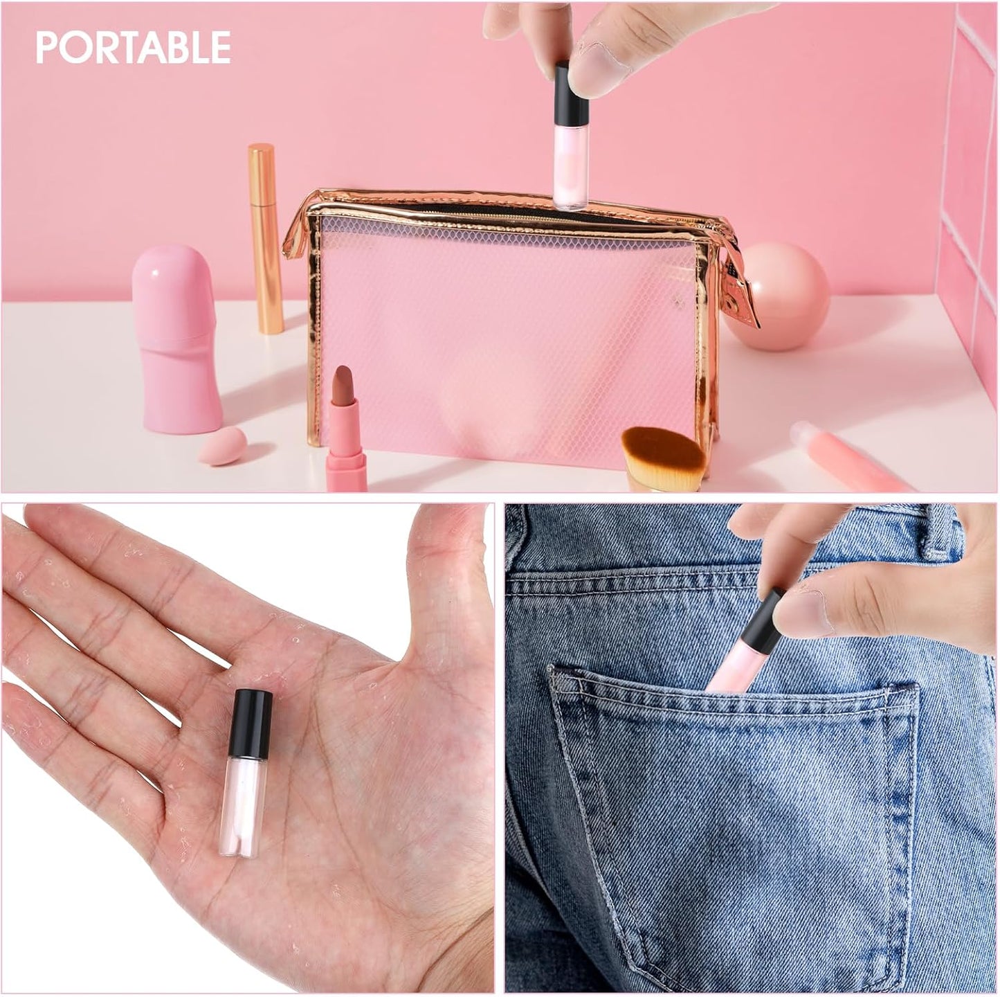 100 Pcs Mini Lip Gloss Tubes, Refillable Lip Balm Bottle Transparent Empty Containers Travel Personal Cosmetic Inserts Cosmetic Tools Mini Lipstick Containers for Women DIY Makeup-GlimoraGlow