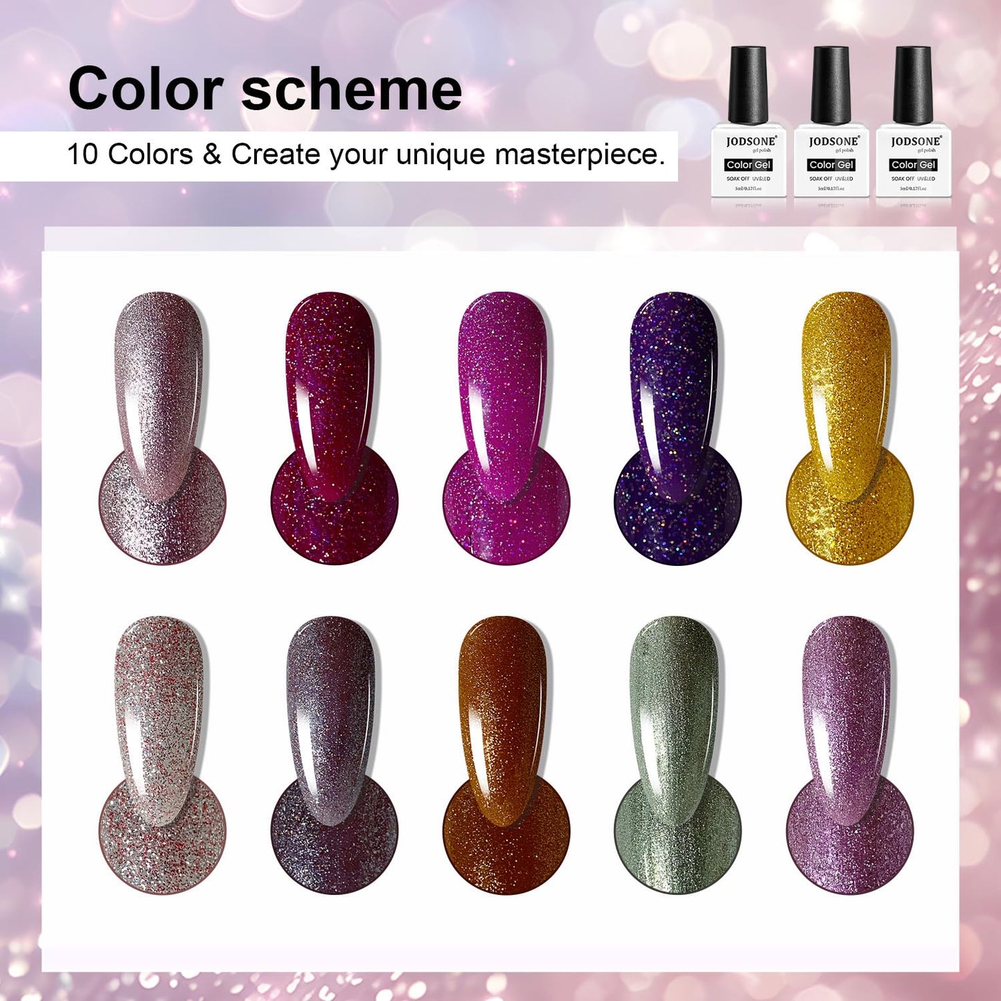 JODSONE 12 Bottles Gel Nail Polish Set with Base Coat and Top Coat Great Holiday Gift for Ladies and Girls-GlimoraGlow