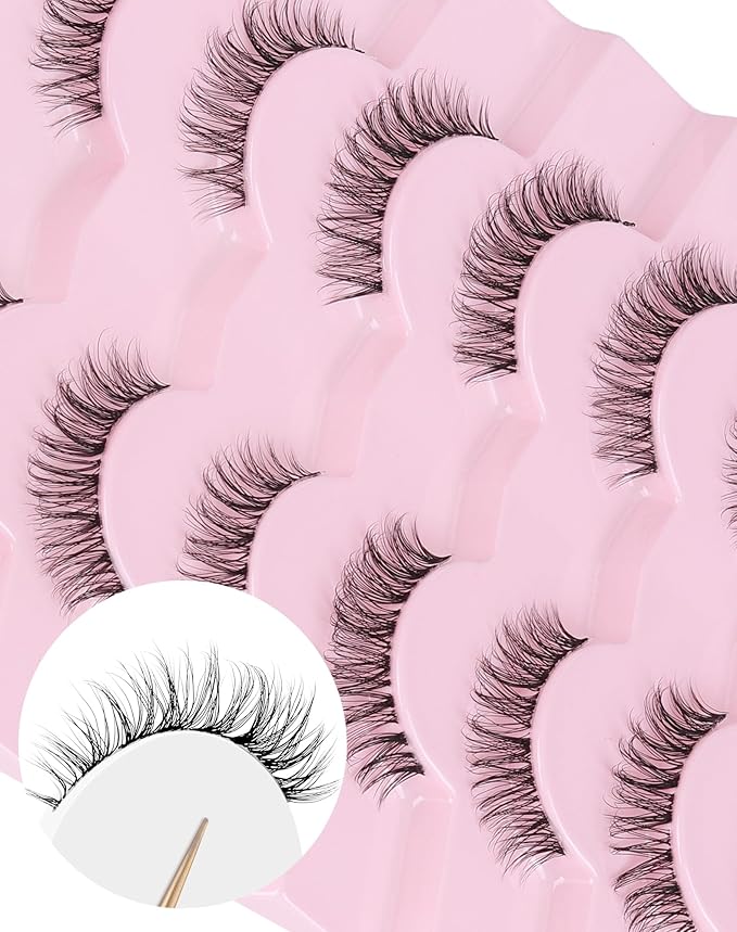 Short Eyelashes Natural Look Wispy Lashes Natural Fake Lashes C Curl Eye Lashes Wispies Eyelashes Fluffy False Lashes Pack 7 Pairs-GlimoraGlow