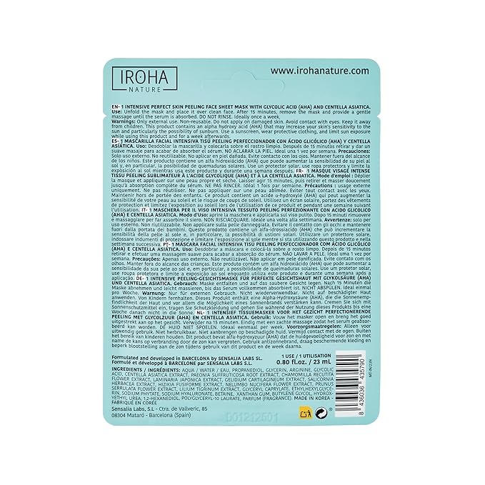 IROHA NATURE Glycolic Acid Peeling Face Mask (Pack of 5) | Skin Perfecting for a Radiant & Smooth Look | Instant Regeneration in Just 15 Minutes | Clean Beauty | 100% Vegan-GlimoraGlow