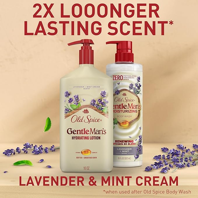 Old Spice Hand, Face & Body Lotion for Men, 24/7 Lightweight Moisturization with Vitamin B3, Instant Absorption, For All Skin Types, Lavender + Mint Cream Scent, 16 oz-GlimoraGlow